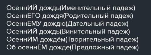 просклонять словосочетание долгий осенний дождь в винительном и предложном падежах.