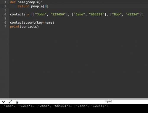 Python Необходимо добавить сортировку контактов по алфавиту перед выводом списка контактов. Использу