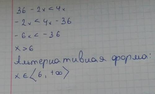 5. Розв'яжіть нерівність 36 - 2x <4х. А) x> 6; Б) х<6;