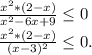 \frac{x^2*(2-x)}{x^2-6x+9} \leq 0\\\frac{x^2*(2-x)}{(x-3)^2} \leq 0.