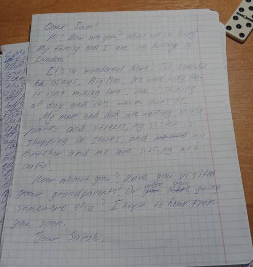 СОЧ ПО АНГЛ Writing: Write a letter to Sam. [5 points]Write a letter or a postcard to an English pen