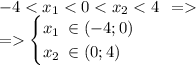 - 4 < x_1 < 0 < x_2 < 4 \: \: = \\ = \begin{cases} x_1 \: \in( - 4; 0) \\ x_2 \: \in(0; 4)\end{cases}