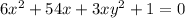 6x^2+54x+ 3xy^2 + 1 = 0