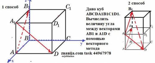 Дано куб АВСDА1В1С1D1. Обчислити величину кута між векторами АВ1 і А1D за до векторного методу (позн