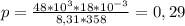 p=\frac{48*10^3*18*10^{-3}}{8,31*358}=0,29