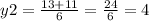 y2 = \frac{13 + 11}{6} = \frac{24}{6} = 4