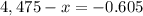 4,475 - x = -0.605