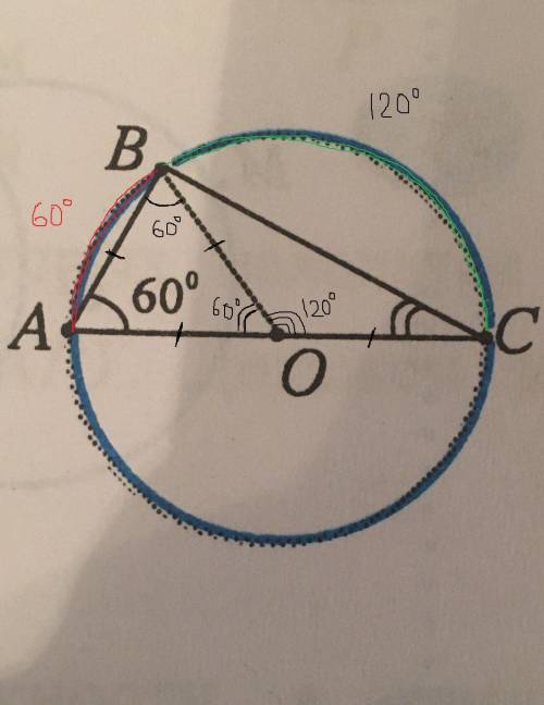 На рисунке представлен прямоугольный треугольник АВС- В=90 градусов, А=60 град, АС- диаметр. Проведи