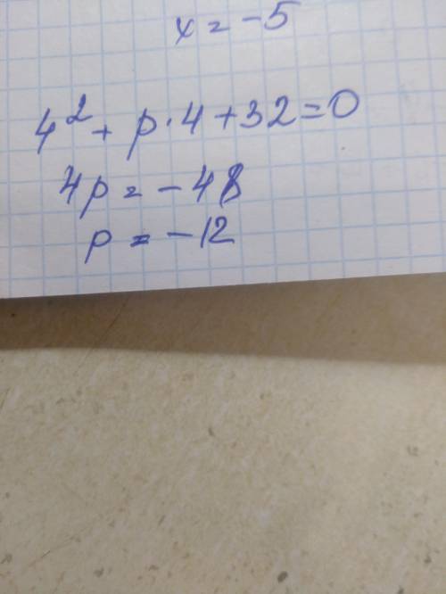 При каких значениях параметра p уравнение x*2+px+32=0 имеет корень, равный 4? (ответ округли до соты