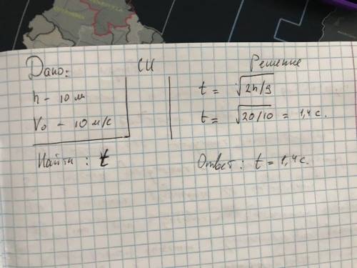 С балкона высотой 10м бросили вверх камень с начальной скоростью 10м/с. через какое время он упадет