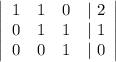 \left|\begin{array}{cccc}1&1&0&|\ 2\\0&1&1&|\ 1\\0&0&1&|\ 0\end{array}\right|\\