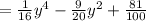 = \frac{1}{16} y {}^{4} - \frac{9}{20} y {}^{2} + \frac{81}{100}