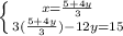 \left \{ {{x=\frac{5+4y}{3} } \atop {3(\frac{5+4y}{3})-12y=15 }} \right.