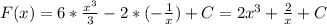 F(x)=6*\frac{x^{3}}{3} -2*(-\frac{1}{x} )+C=2x^{3} +\frac{2}{x} +C