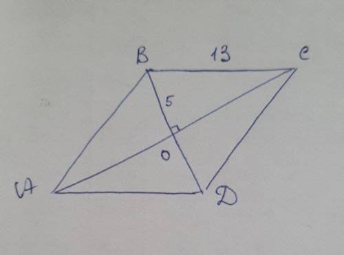 Знайдіть площу ромба одна з діагоналей якого дорівнює 10 см а сторона 13 см. ​
