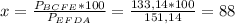 x=\frac{P_{BCFE}*100}{P_{EFDA}} = \frac{133,14*100}{151,14} = 88