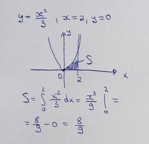 Вычислить площадь фигуры ограниченной линиями ( номер 2) У=1/3х² Х=2У=0