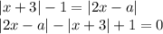 |x+3|-1=|2x-a|\\|2x-a|-|x+3|+1=0