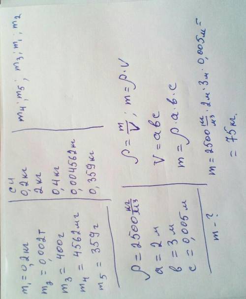 1. Расположите массу тел в порядке возрастания: m1 = 0,2кг m2 = 0,002т m3 = 400г m4 = 4562мг m5 = 35