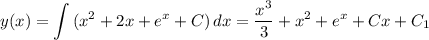 \displaystyle y(x)= \int {(x^2+2x+e^x+C)} \, dx =\frac{x^3}{3} +x^2+e^x+Cx+C_1