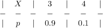 \left\begin{array}{cccccccc}|&X&|&3&|&4&|\\-&-&-&-&-&-&-\\|&p&|&0.9&|&0.1&|\end{array}\right