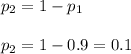 p_2=1-p_1\\\\p_2=1-0.9=0.1