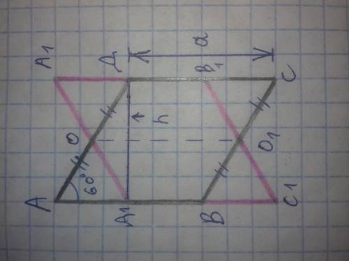 Ромб с углом 60∘ отразили относительно прямой, соединяющей середины его противоположных сторон, и по