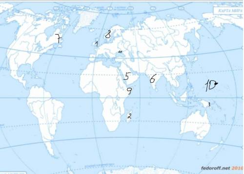 Позначте на контурній карті островів: Великобританія, Гренландія, Мадагаскар, нова Гвінея позначте п
