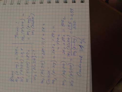 До розчину масою 260 г з масовою часткою натрій гідроксиду 10% додали ще 80 г натрій гідроксиду. Обч