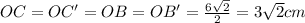 OC = OC' = OB = OB' = \frac{6\sqrt{2}}{2} =3\sqrt{2} cm