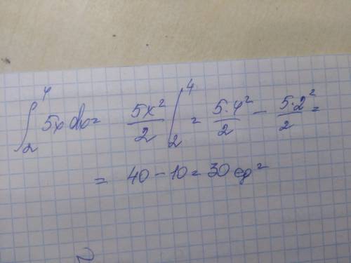 Найти площадь фигуры, ограниченной линиями у=5x, y=0, x=2, x=4