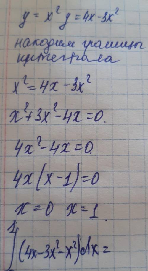 вычислить площадь фигуры ограниченной линиями: y=x², y=4x-3x² с рисунком