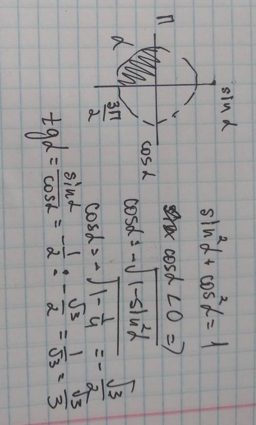 Найдите значение cos a и tg a , если значение sin a = -1/2 и П