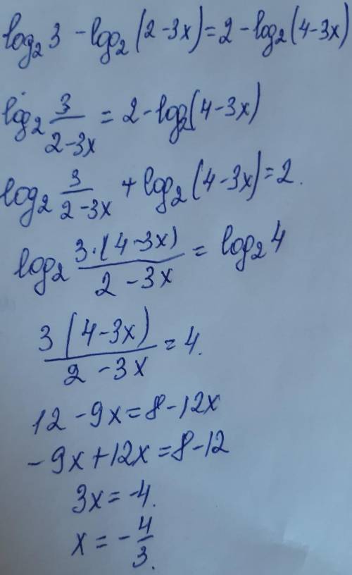 Log2 3 -log2 (2-3x)=2-log2(4-3x)