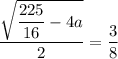 \dfrac{\sqrt{\dfrac{225}{16}-4a}}{2}=\dfrac{3}{8}