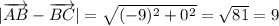 |\overrightarrow{AB} - \overrightarrow{BC} | = \sqrt{(-9)^{2} + 0^{2}} = \sqrt{81} = 9