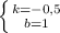 \left \{ {{k=-0,5} \atop {b=1}} \right.