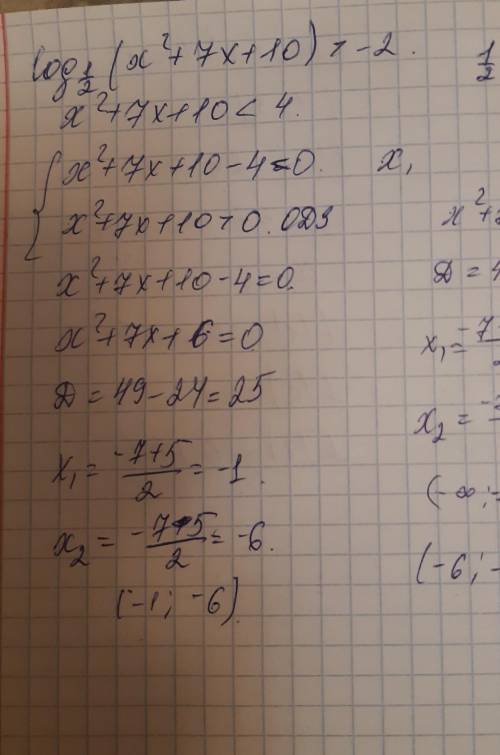 Log 1/2( x^2+7x+10)>-2​