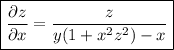 \boxed{\dfrac{\partial z}{\partial x} =\dfrac{z}{y(1+x^2z^2)-x}}