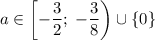 a\in\left[-\dfrac{3}{2};\;-\dfrac{3}{8}\right)\cup\left\{0\right\}