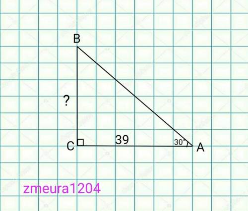 1635. В треугольнике ABC угол С равен 90°, угол А равен 30°, AC = 39 3.Найдите ВС ​