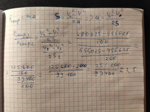 Куля вилітає зі ствола зі швидкістю 825м/с через 50 м швидкість зменшується до 745 м/с ще через 100