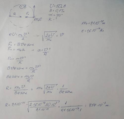 Электрон был разогнан разностью потенциалов 50 кВ и влетел в однородное магнитное поле с индукцией 0