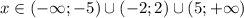 x\in (-\infty;-5)\cup(-2;2)\cup(5;+\infty)