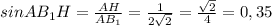 sinAB_1H=\frac{AH}{AB_1} =\frac{1}{2\sqrt{2} } =\frac{\sqrt{2} }{4}=0,35