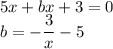 5x+bx+3=0\\b=-\dfrac{3}{x}-5