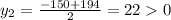 y_2=\frac{-150+194}{2}=220