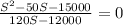 \frac{S^{2}-50S-15000}{120S-12000}=0