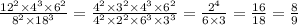 \frac{ {12}^{2} \times {4}^{3} \times {6}^{2} }{ {8}^{2} \times {18}^{3} } = \frac{ {4}^{2} \times {3}^{2} \times {4}^{3} \times {6}^{2} }{ {4}^{2} \times {2}^{2} \times {6}^{3} \times {3}^{3} } = \frac{ {2}^{4} }{6 \times 3} = \frac{16}{18} = \frac{8}{9}