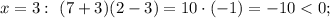 x=3: \ (7+3)(2-3)=10 \cdot (-1)=-10